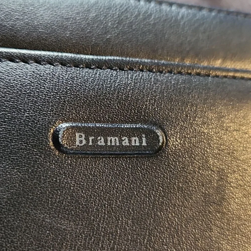 Italian black wallet bramani Italian design with snap and zipper section EUC